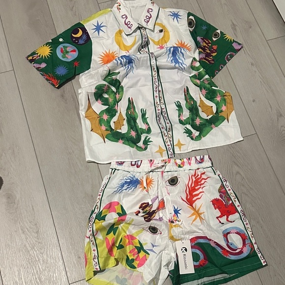 kitson Tops - Kitson Multicolor Graphic Shirt and Shorts Set